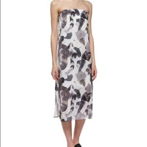 Helmut Lang Silk Floral Watercolor Strapless Slit Dress Size 2